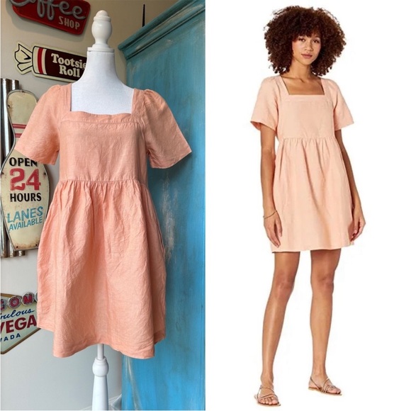 Madewell Dresses & Skirts - Madewell Creamsicle Allie Linen Blend Square Neck Babydoll Mini Dress